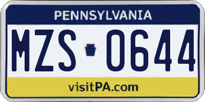 PA license plate MZS0644