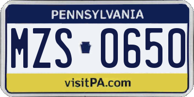 PA license plate MZS0650