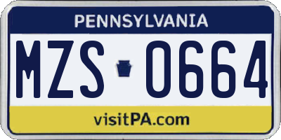PA license plate MZS0664