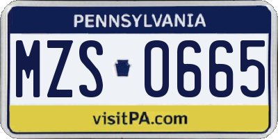 PA license plate MZS0665