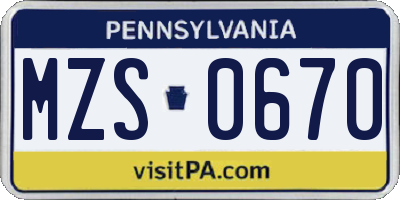 PA license plate MZS0670