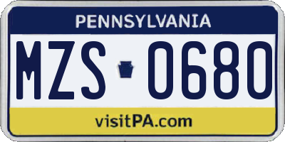 PA license plate MZS0680