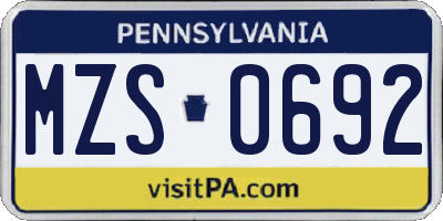PA license plate MZS0692