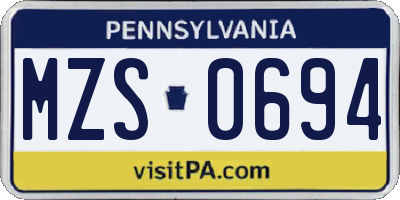 PA license plate MZS0694