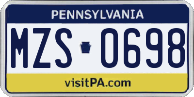 PA license plate MZS0698