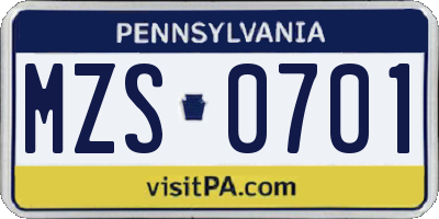 PA license plate MZS0701