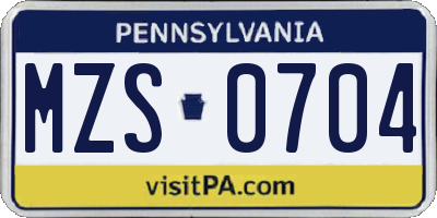PA license plate MZS0704