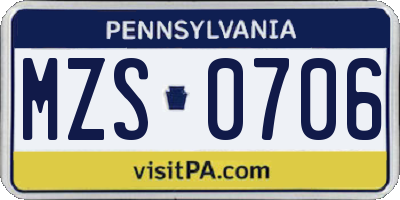 PA license plate MZS0706