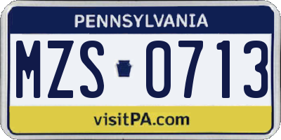 PA license plate MZS0713