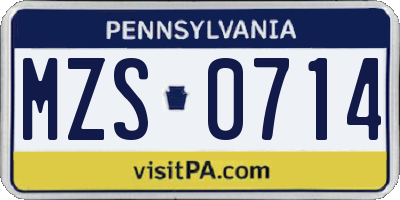 PA license plate MZS0714