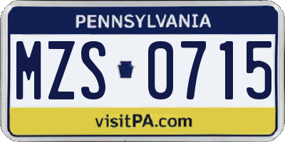 PA license plate MZS0715