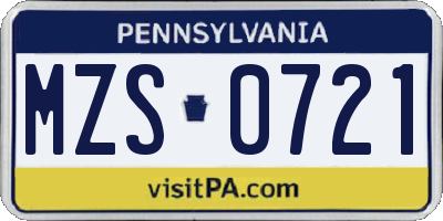 PA license plate MZS0721