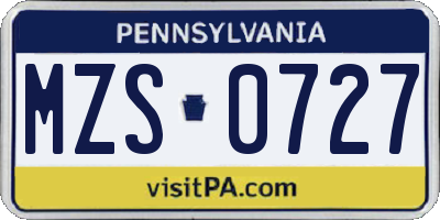 PA license plate MZS0727