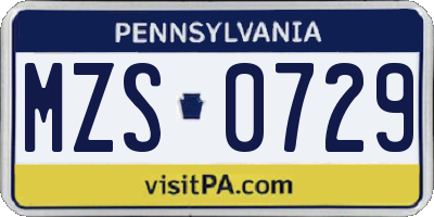 PA license plate MZS0729