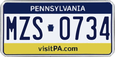 PA license plate MZS0734
