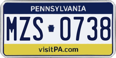 PA license plate MZS0738