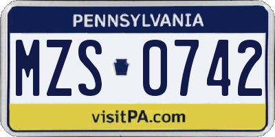 PA license plate MZS0742