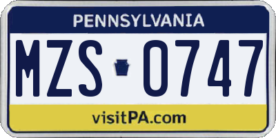 PA license plate MZS0747