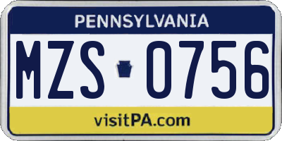 PA license plate MZS0756