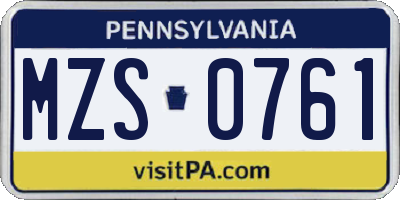 PA license plate MZS0761