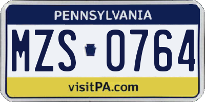 PA license plate MZS0764