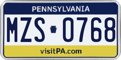 PA license plate MZS0768
