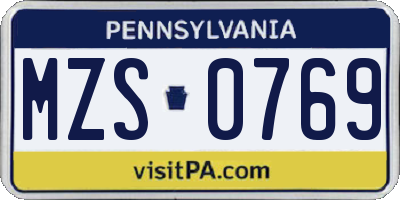 PA license plate MZS0769