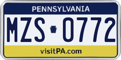 PA license plate MZS0772