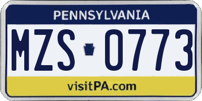 PA license plate MZS0773