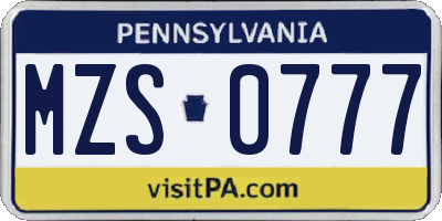 PA license plate MZS0777