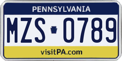 PA license plate MZS0789
