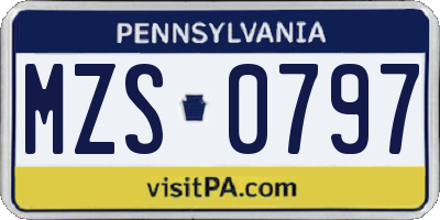 PA license plate MZS0797