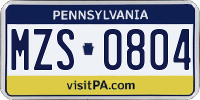 PA license plate MZS0804