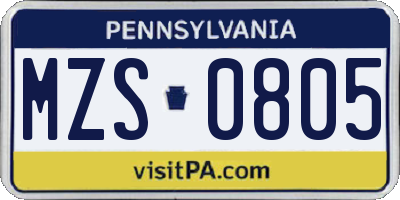 PA license plate MZS0805