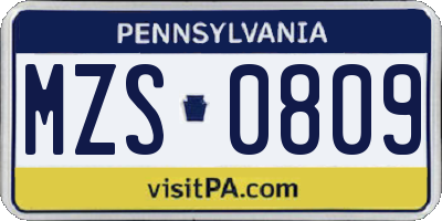 PA license plate MZS0809