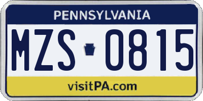 PA license plate MZS0815