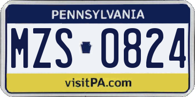 PA license plate MZS0824