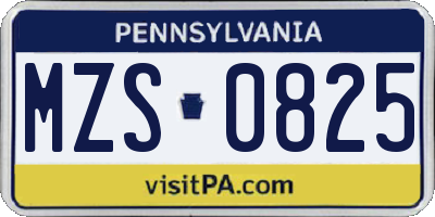 PA license plate MZS0825