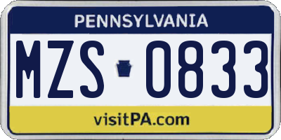 PA license plate MZS0833