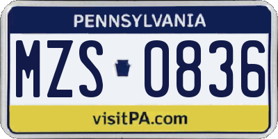 PA license plate MZS0836