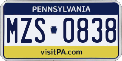 PA license plate MZS0838