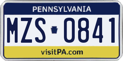 PA license plate MZS0841