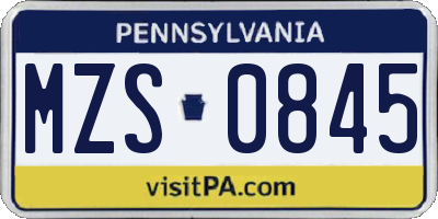 PA license plate MZS0845