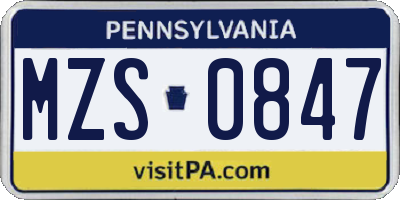 PA license plate MZS0847