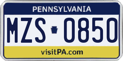 PA license plate MZS0850