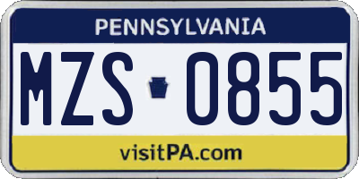 PA license plate MZS0855