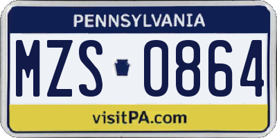 PA license plate MZS0864