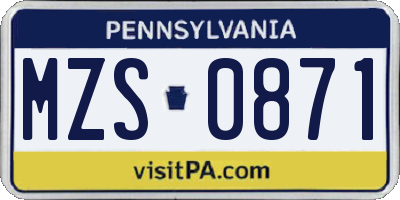PA license plate MZS0871