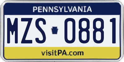 PA license plate MZS0881