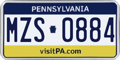 PA license plate MZS0884